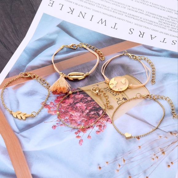 'Pink Earth' Shell & Tassel 6-Piece Bracelet Set - Picture 2 of 8